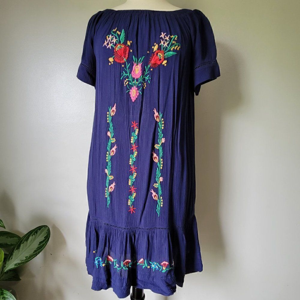 BEAUTIFUL SAHALIE BOHO EMBROIDERED OFF SHOULDER DRESS SZ M